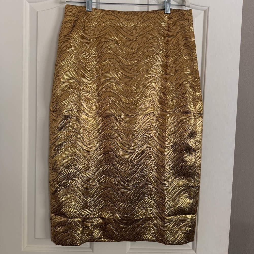 NWOT J.Crew Collection La Fille Gold Brocade Pencil Skirt – Size 12